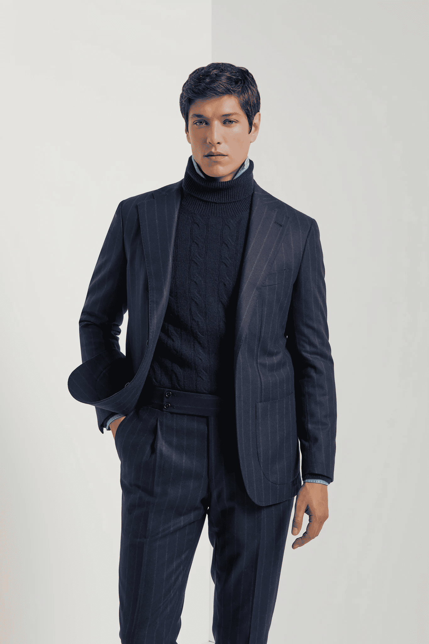 Striped Wool Suit - Navy Blue