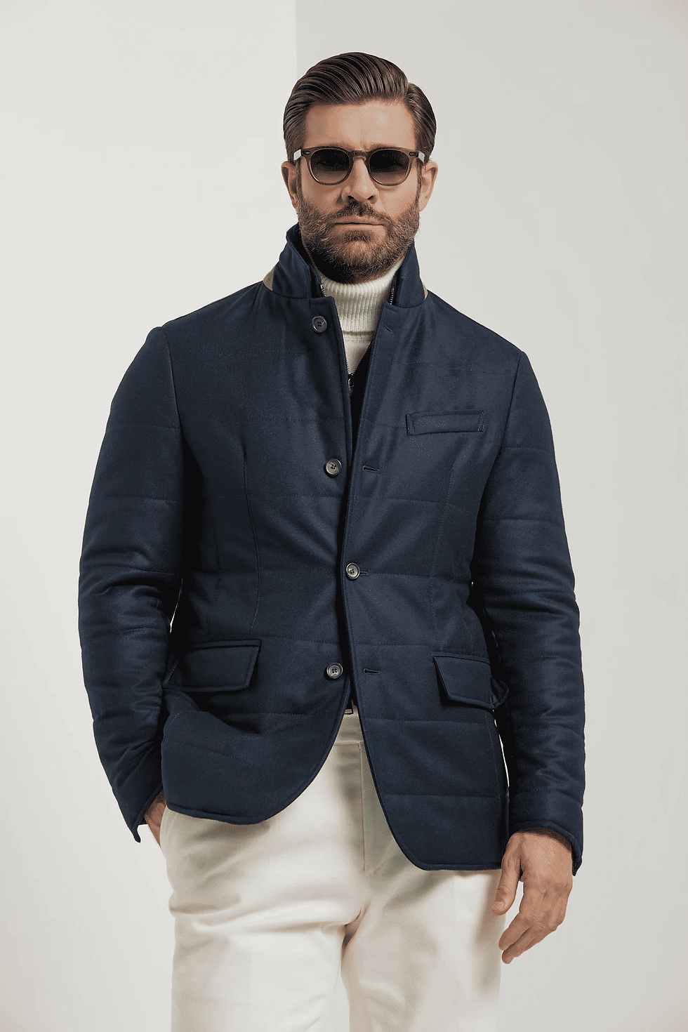 Thumbnail: Wool and Cashmere Padded Jacket - Blue