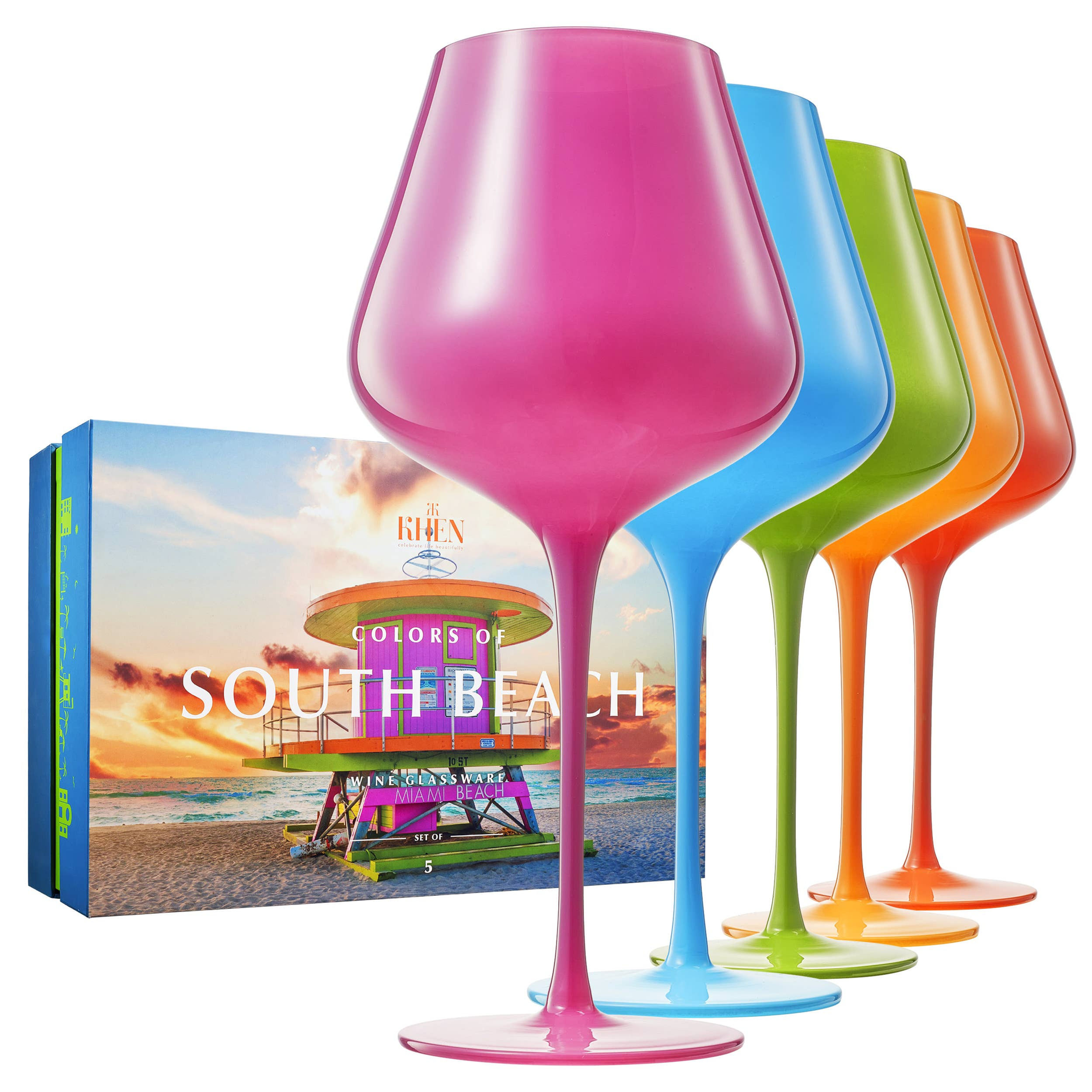 Colors of South Beach, Miami, City Wine Glass | 5 Set, 20 oz