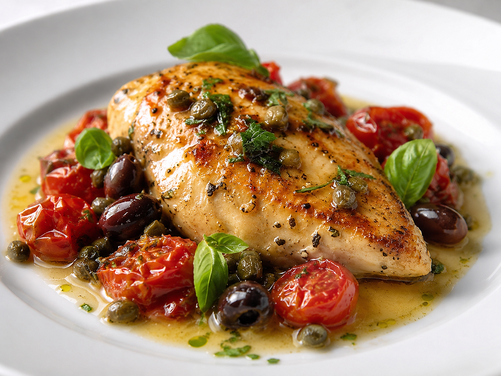 Petto di Pollo alla Mediterranea con Olive e Pomodorini (Italian Mediterranean Chicken Breast)