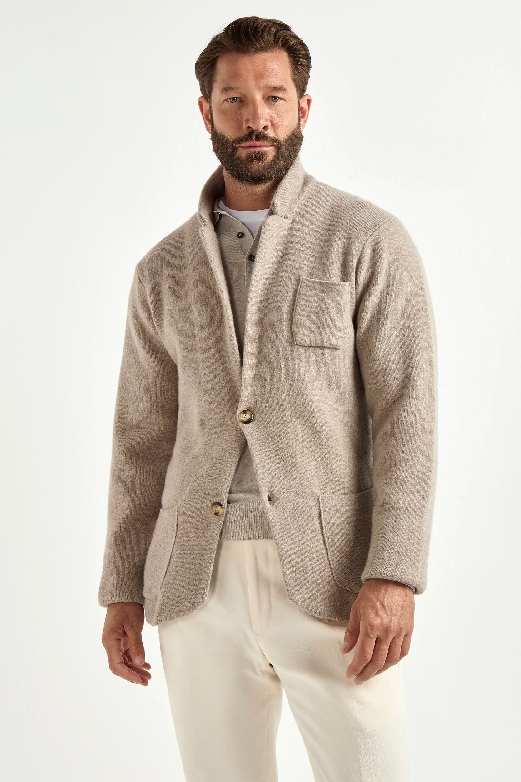 Wool and Cashmere Knitted Jacket - Taupe
