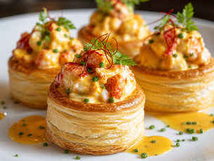 Mini Vol-au-Vent con Aragosta, Bisque allo Zafferano ed Erba Cipollina (Italian Lobster Vol-au-Vent)