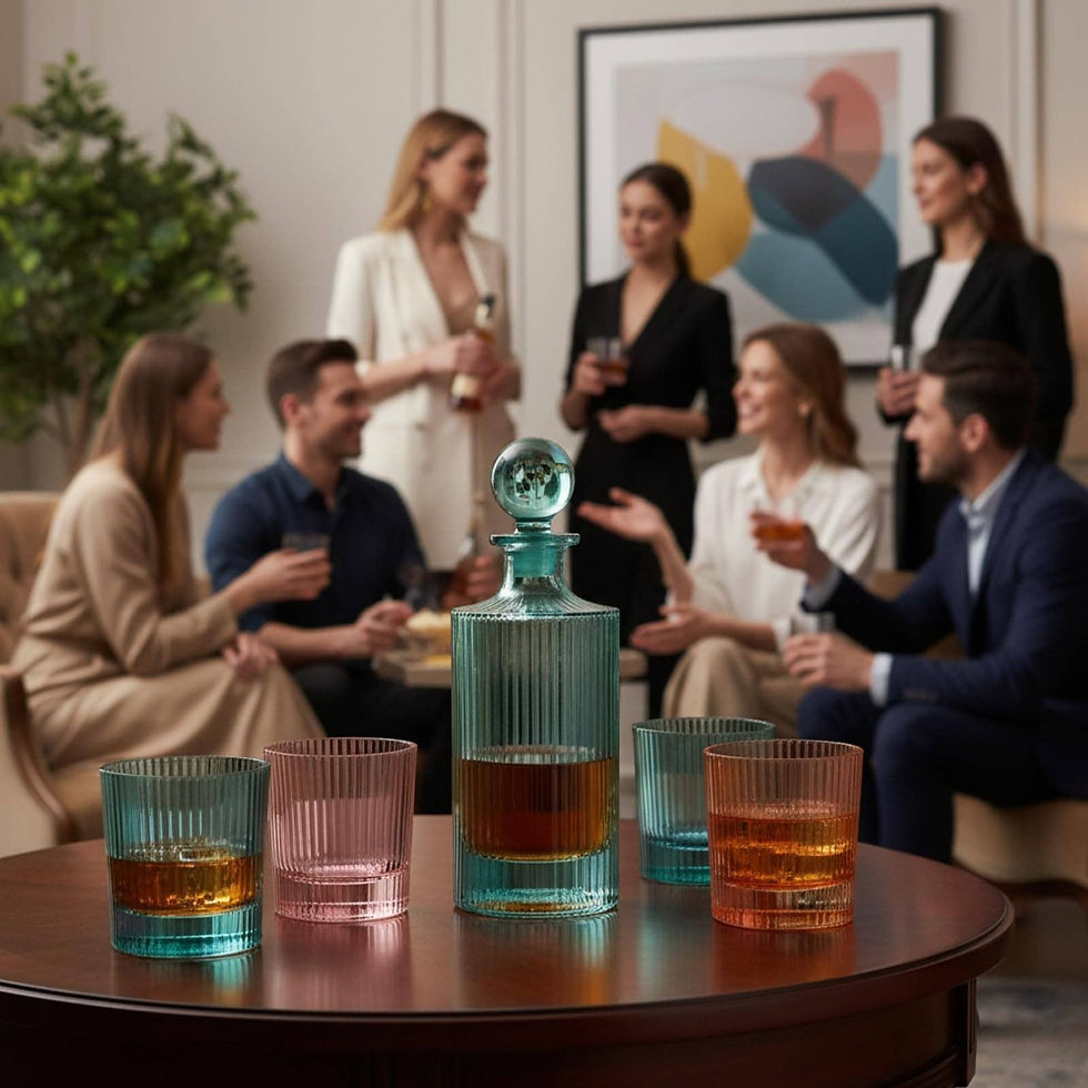 Thumbnail: Ribbed Decanter Set with 4 Glasses – Whiskey Bourbon Scotch