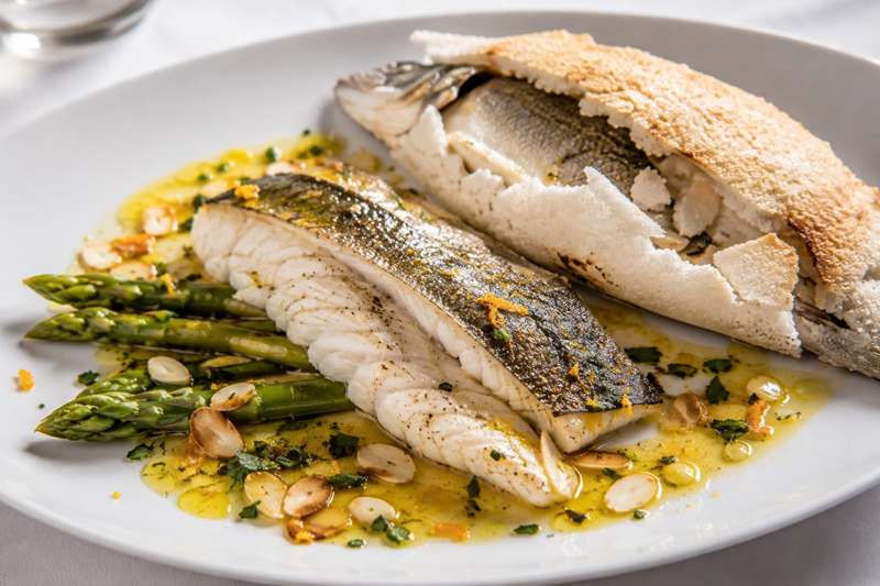 Spigola al Sale con Agrumi, Asparagi e Mandorle (Italian Salt Baked Sea Bass with Citrus, Asparagus and Almonds)