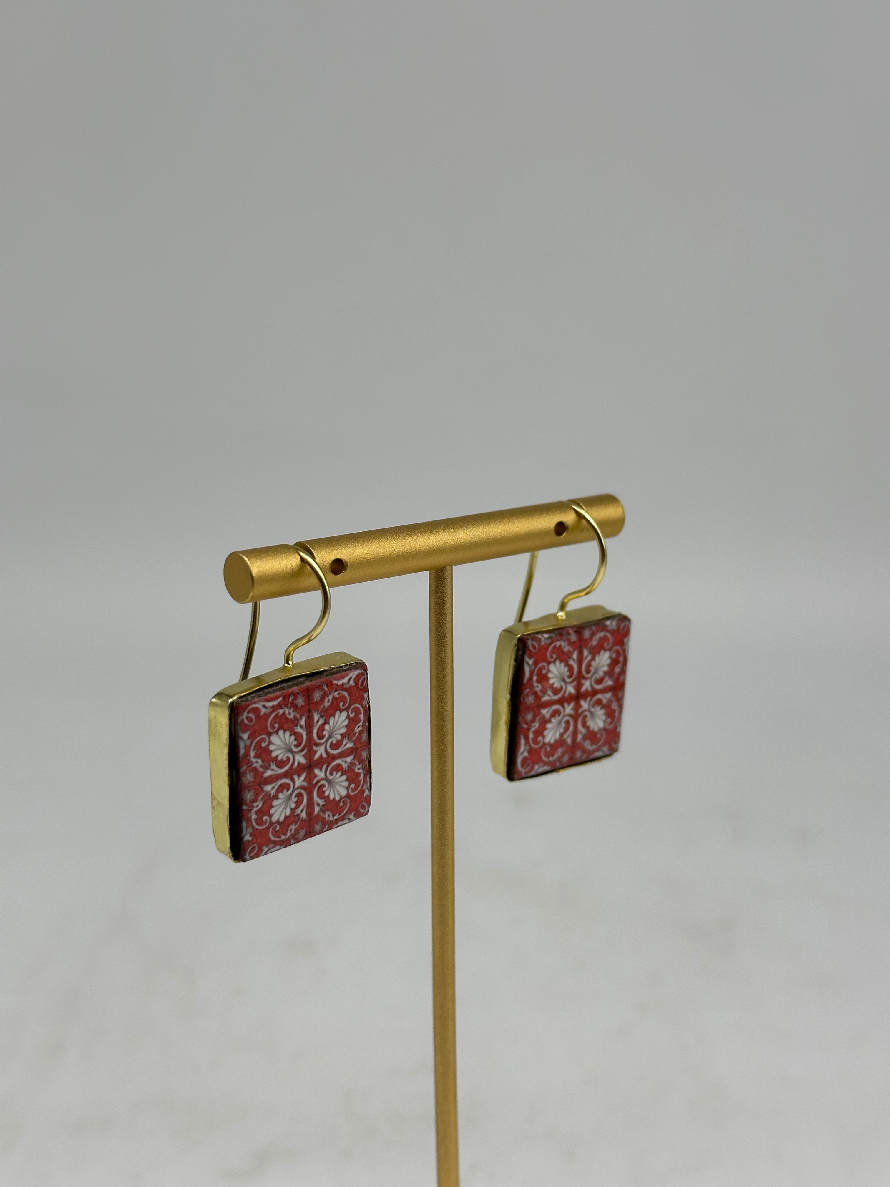 Caltagirone Majolica Ceramic Tile Drop Earrings V.17