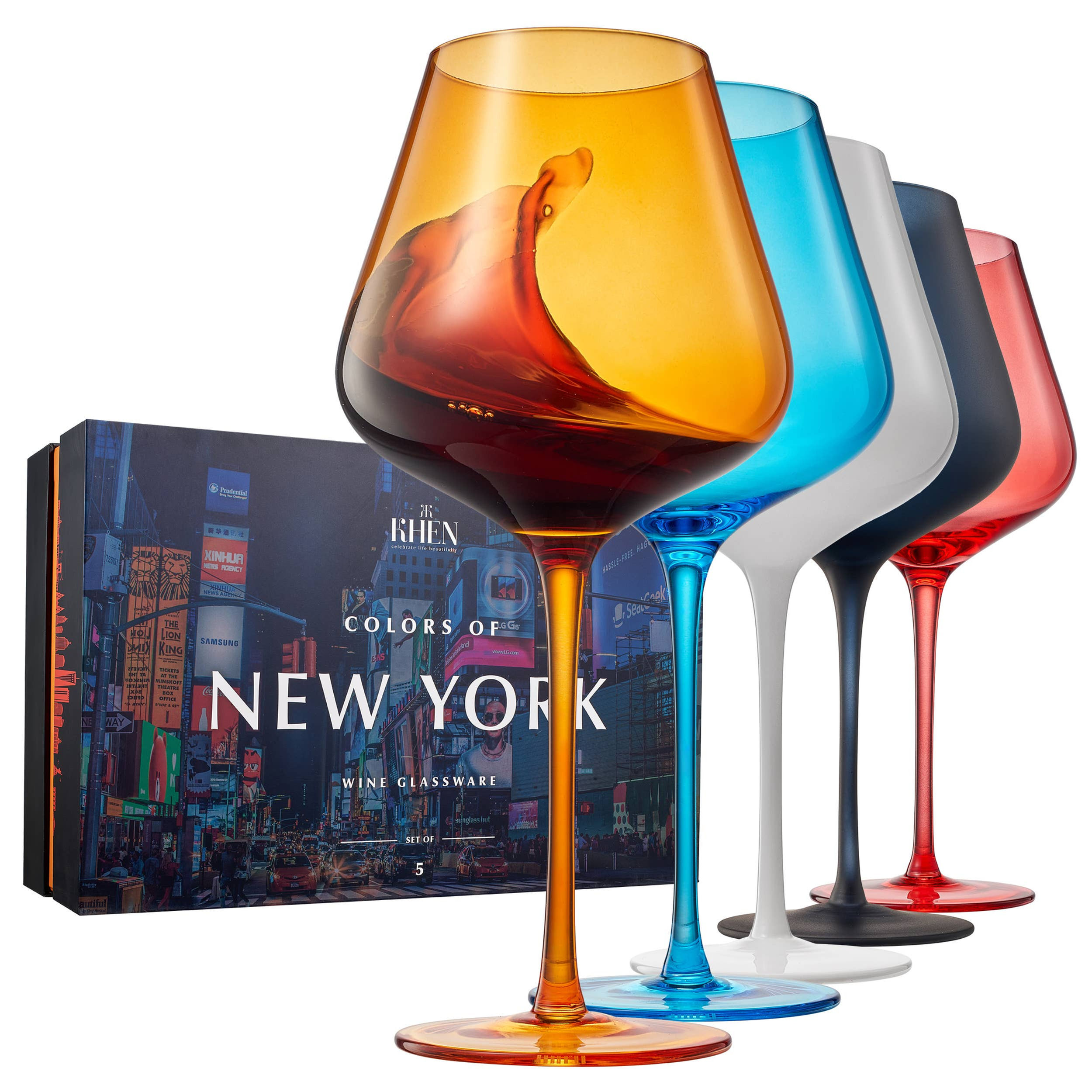 Colors of New York City, Wine Glassware | 5 Set, 20 oz
