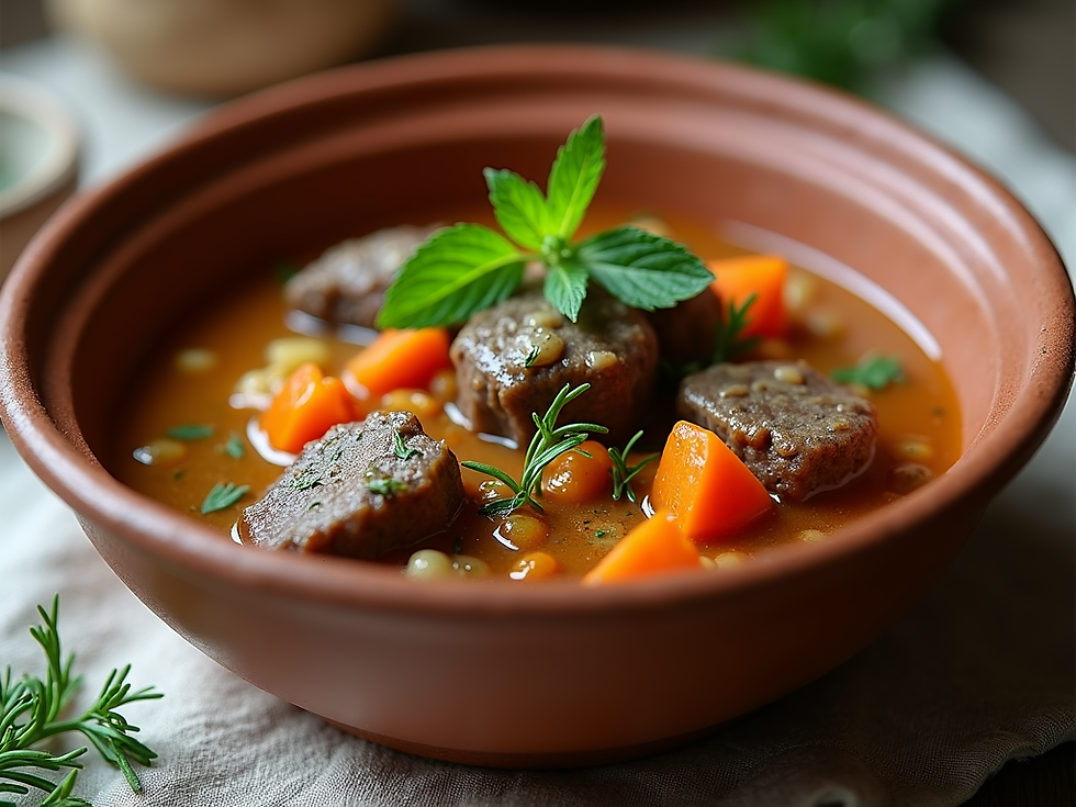 Pezzata di pecora, traditional Molise slow-cooked mutton stew in a rustic bowl