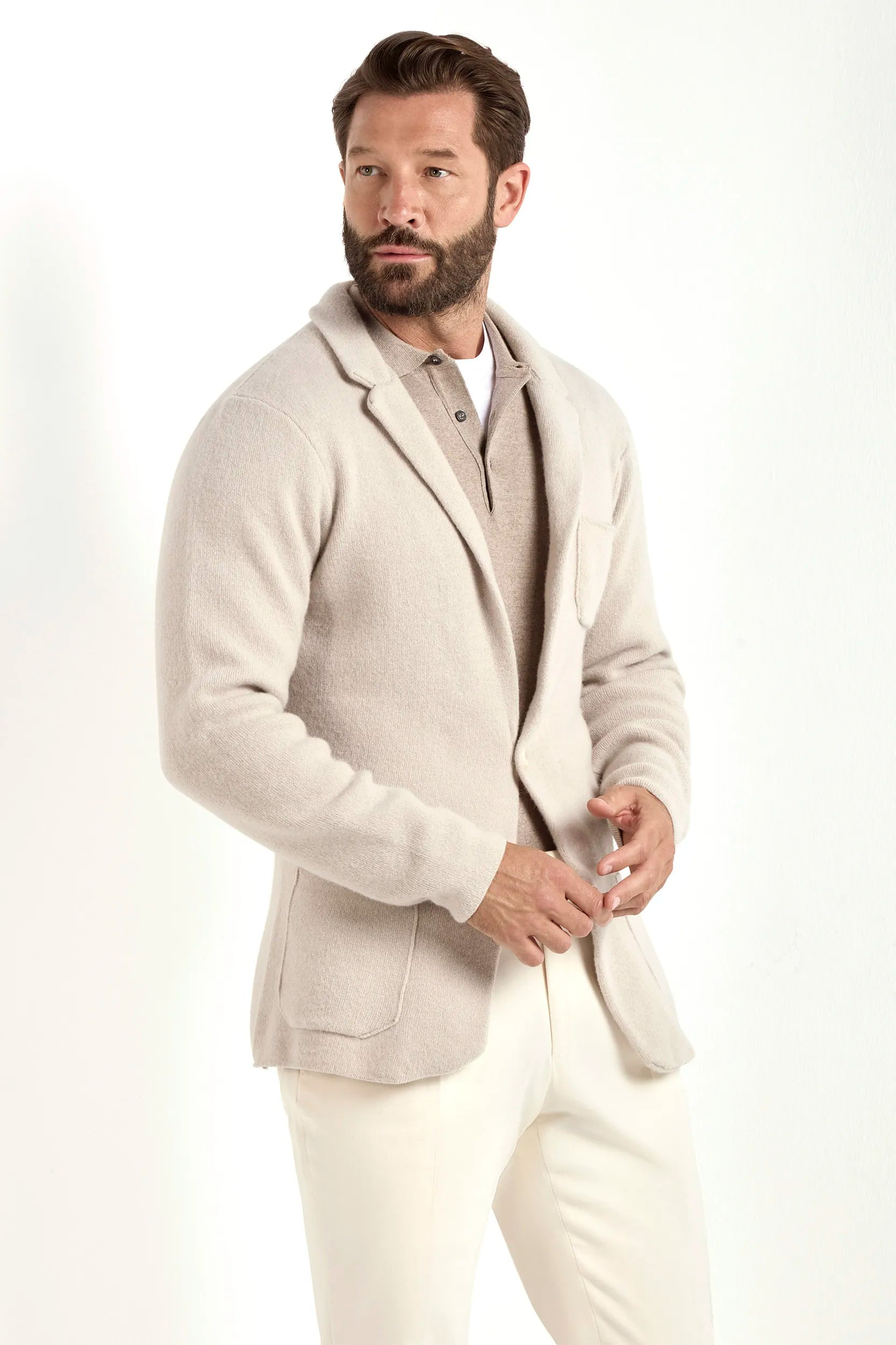 Wool and Cashmere Knitted Jacket - Stone
