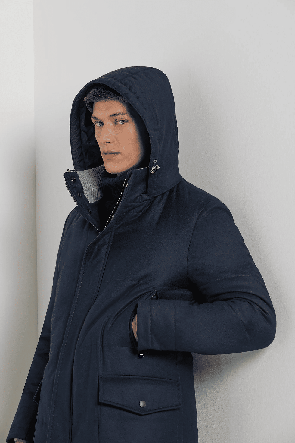Thumbnail: Wool and Cashmere Padded Coat - Blue
