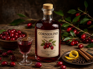 Corniolino Italiano bottle with Cornelian cherries