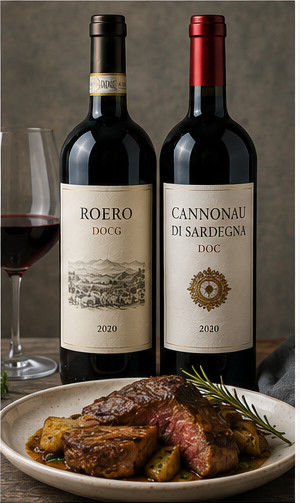 Roero DOCG vs Cannonau di Sardegna DOC comparison