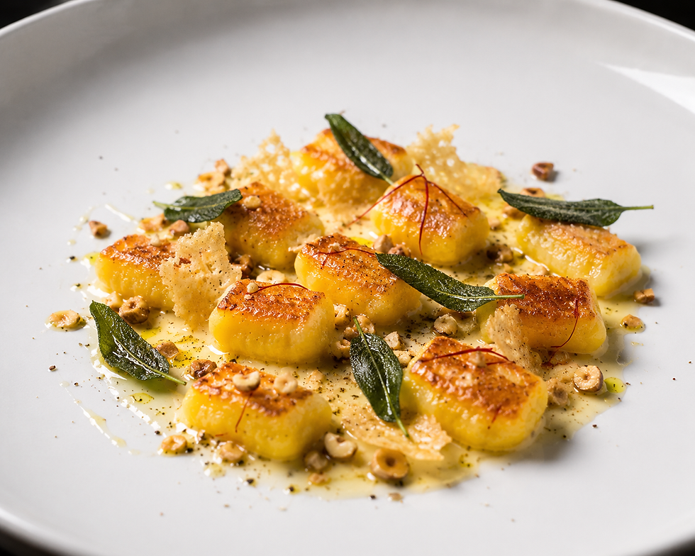 Gnocchi di Ricotta allo Zafferano con Crosta di Parmigiano, Salvia Fritta e Nocciole (Italian Saffron Ricotta Gnocchi)