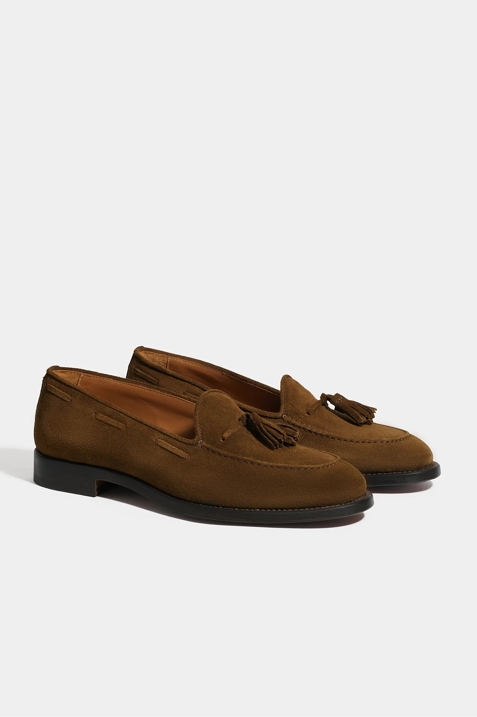 Suede Tassel Loafers - Cognac
