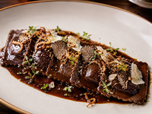 Ravioli al Cacao Amaro con Guancia di Manzo Brasata (Italian Cocoa Ravioli with Braised Beef Cheek)