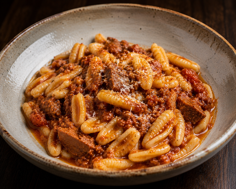 Cavatelli con Ragù di Maiale (Traditional Italian Basilicata Cavatelli with Pork Ragù)