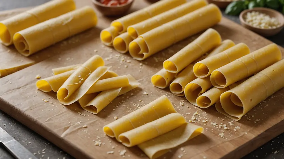 Fresh pasta sheets laid out ready for cutting