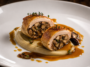 Petto di Faraona Ripieno di Funghi Porcini e Castagne (Reimagined Italian Guinea Fowl Breast Stuffed with Porcini Mushrooms and Chestnuts)