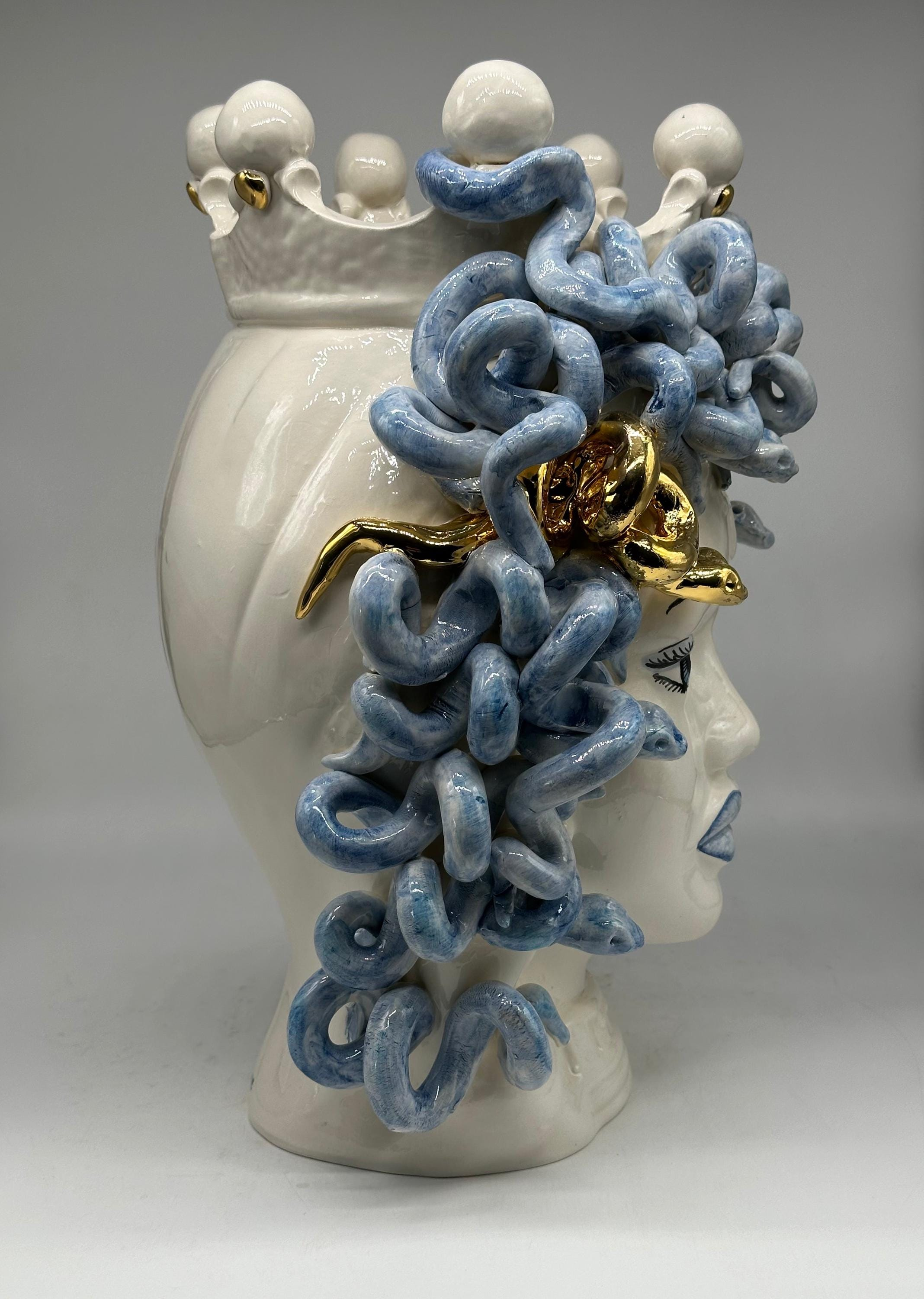 Medusa Mythological Ceramic Sculpture with Gold Accents 40cm