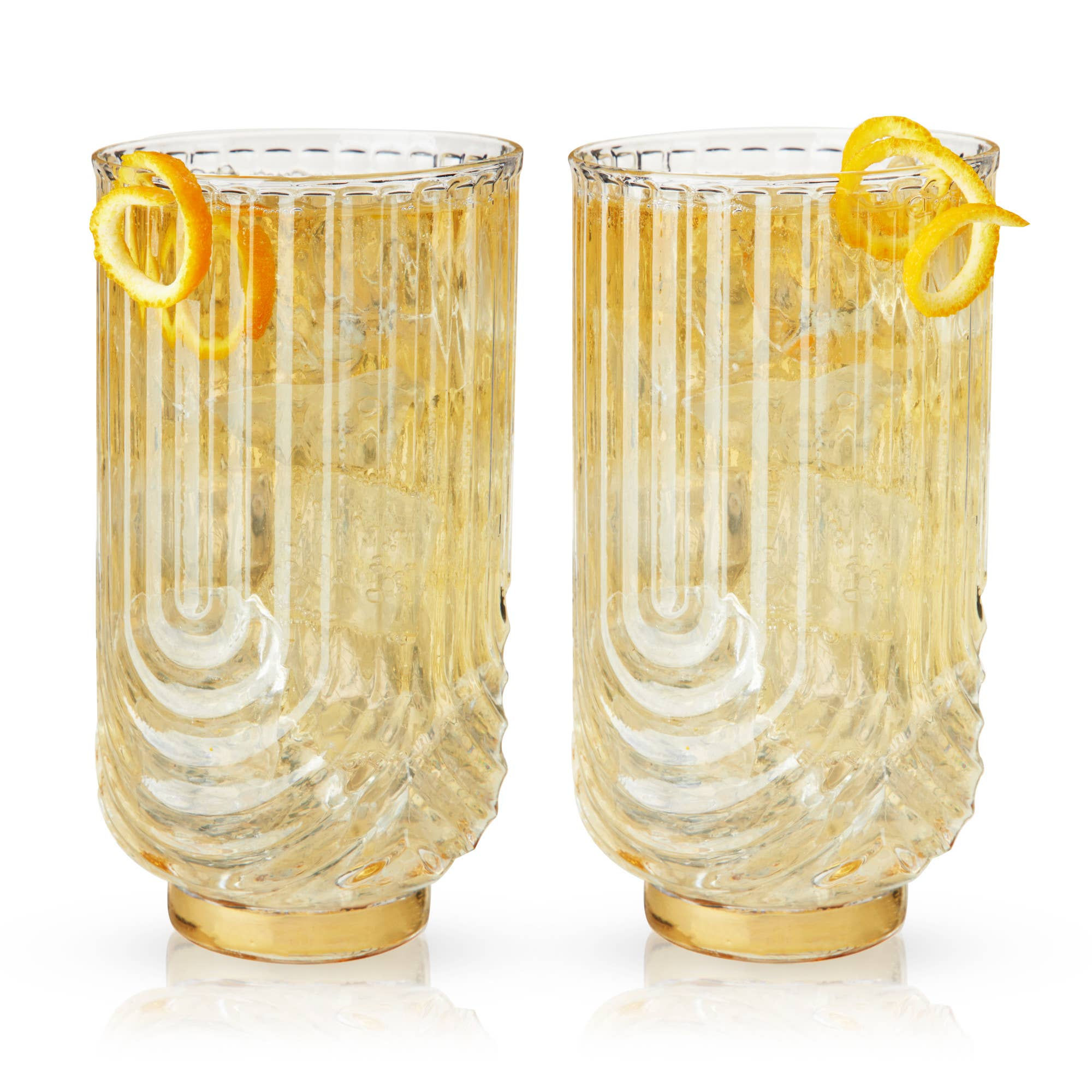Deco Gatsby Gold Plated Glass Highball Glasses Set of 2