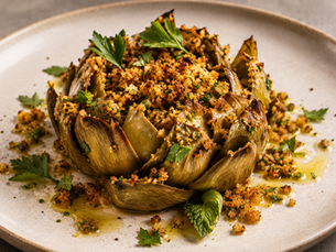 Carciofo alla Romana con Pangrattato alle Erbe (Italian Roman Style Artichoke with Herb Breadcrumbs)