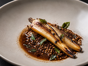 Pastinaca al Fieno, Cacao Amaro, Aceto di Malto e Alloro (Italian Hay Roasted Parsnip)