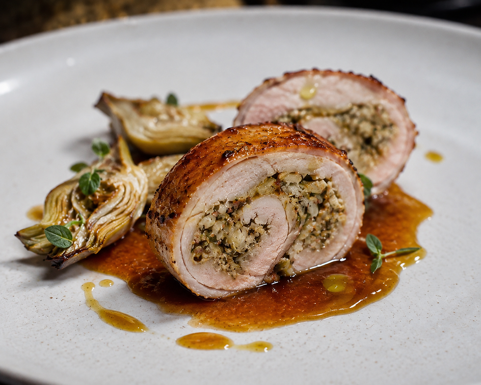 Coniglio Ripieno alle Erbe, Carciofi e Pecorino (Reimagined Italian Stuffed Rabbit with Artichokes, Herbs and Pecorino)