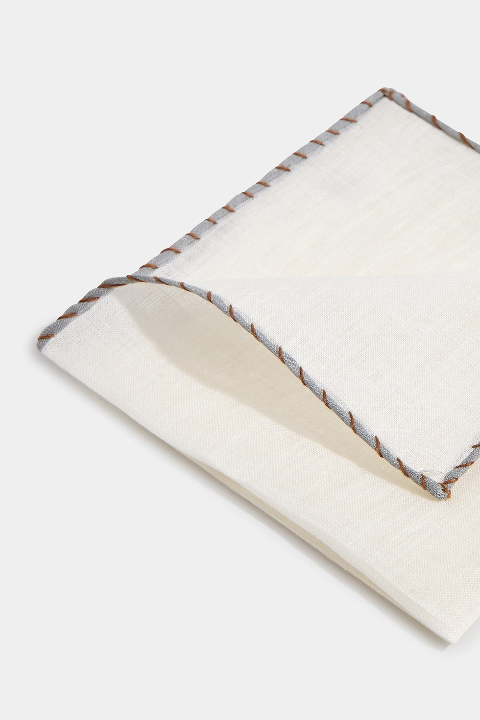 Thumbnail: Linen Pocket Square - White - Grey - Cognac