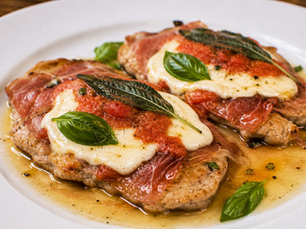 Saltimbocca di Vitello alla Sorrentina (Italian Veal Saltimbocca with Fior di Latte, San Marzano Tomato & Basil)