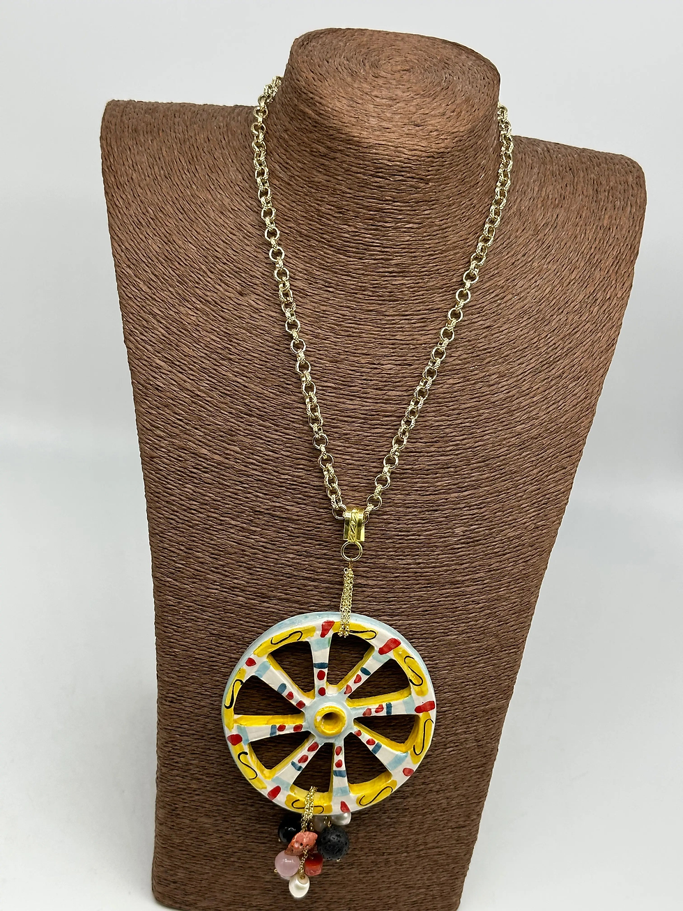 Thumbnail: Sicilian Cart Wheel Pendant Necklace Large Caltagirone Ceramic