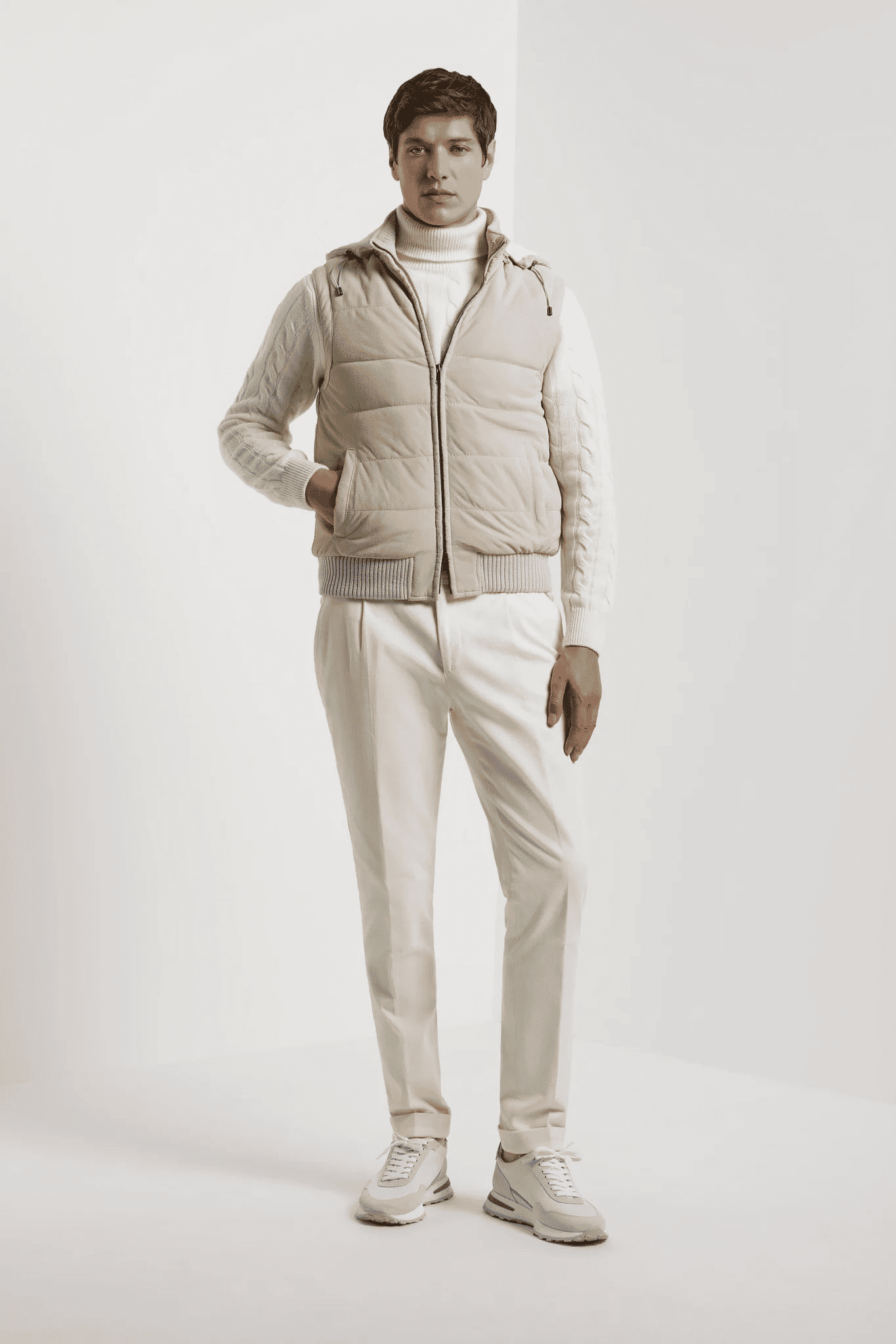 Suede Padded Vest - Beige