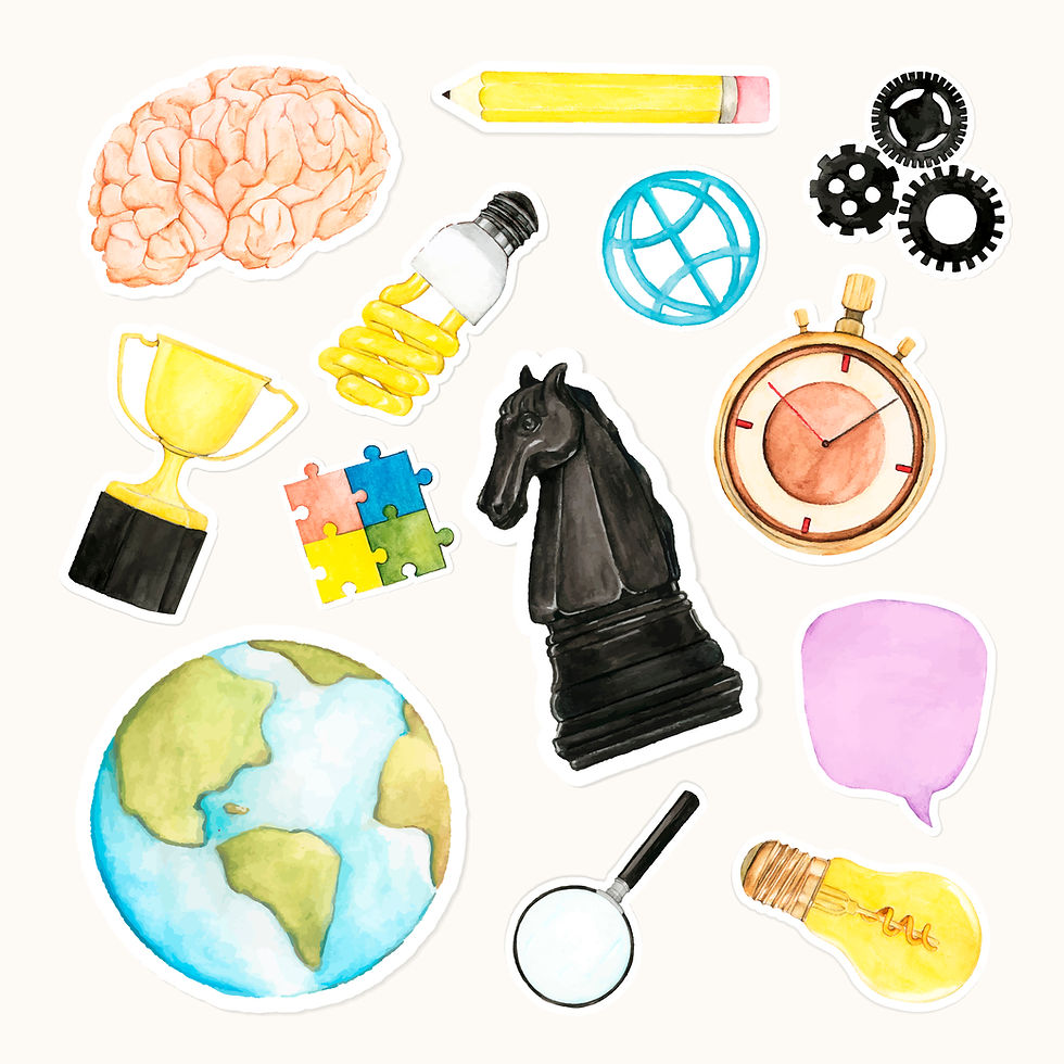 a water colour illustration symbolising a variety of hobbies