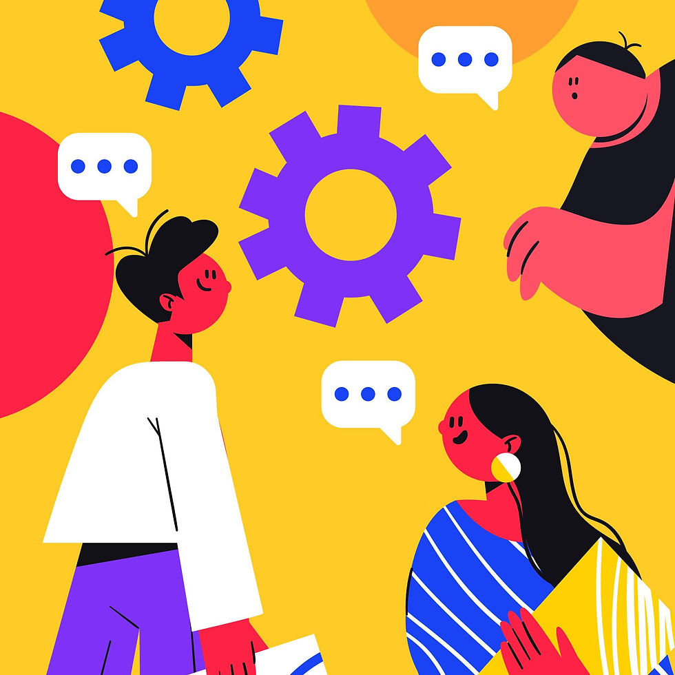 An illustration showing 3 people thinking of conversations