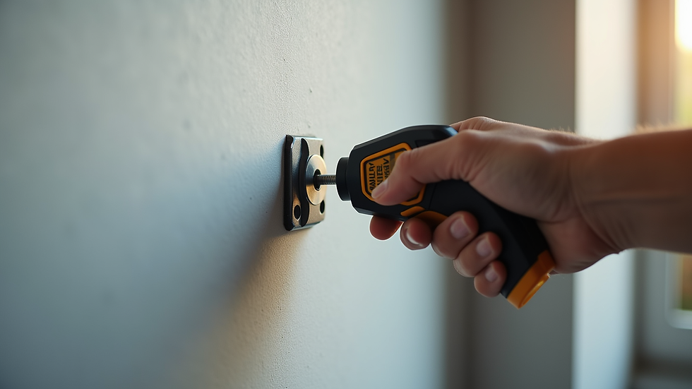 Close-up view of a stud finder detecting a wall stud for TV mounting