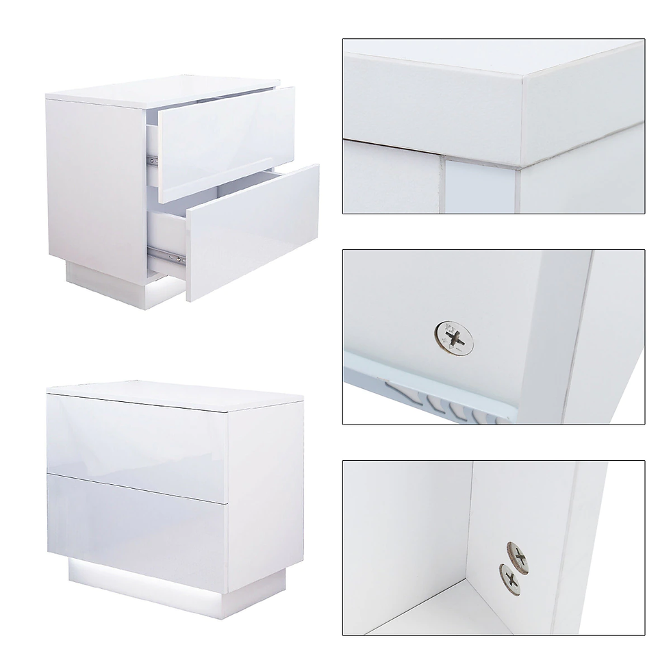 Thumbnail: LED Bedside Table Modern Nightstand With High Gloss 2 Drawers File Cabinet Stor
