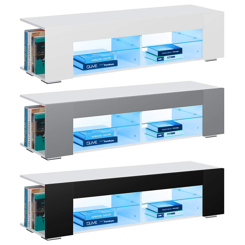 Thumbnail: 2021 High Gloss Modern TV Stand Bookshelves With LED Light 4-Shelf Console Cabi