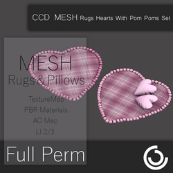 CCD MESH Rugs Hearts With Pom Poms Set 001