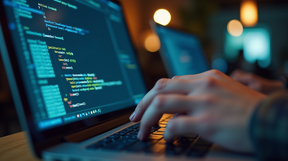 Close-up view of a developer coding innovative software on a laptop