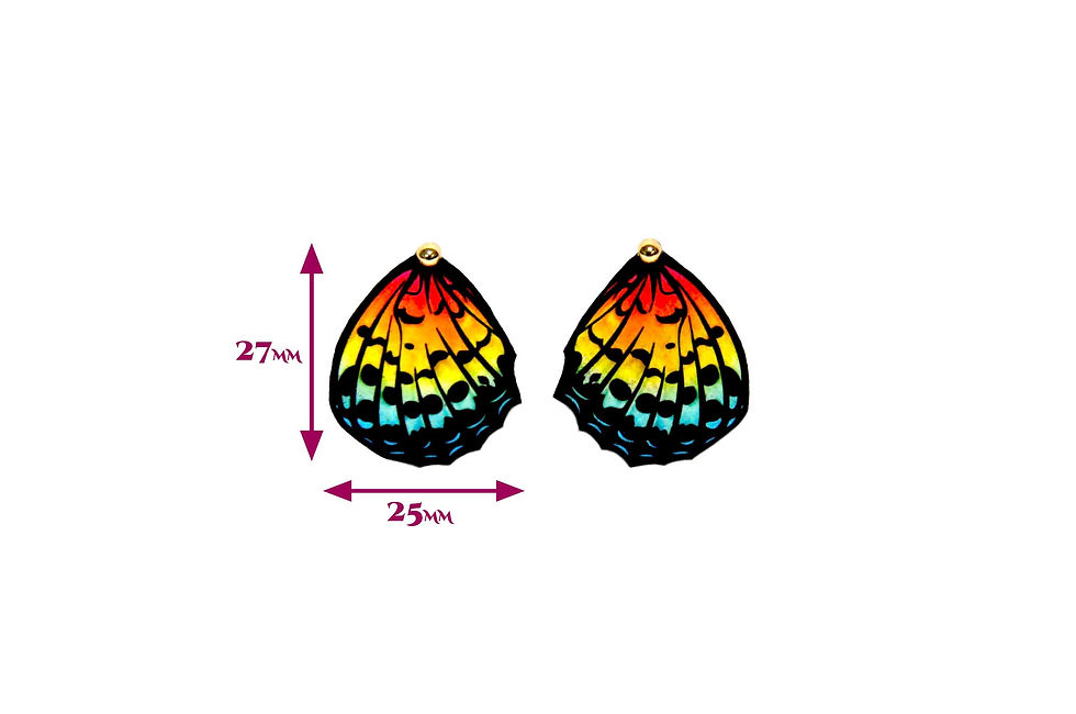 Thumbnail: Pansexual pride flag colored fritillary butterfly earring studs with a mm measurement size on the front of the earring