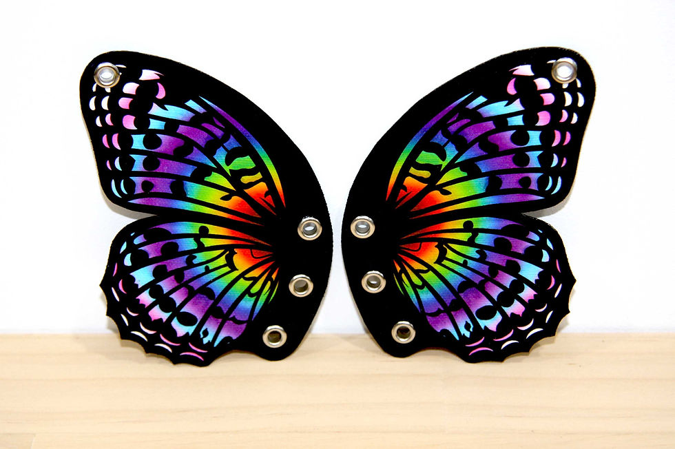 Thumbnail: Silver Studded Progress Pride ShoeWings based on the critically endangered Fritillary Butterfly in PRIDE Colors closeup