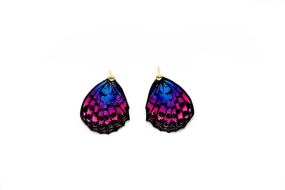 Thumbnail: OmniSexual Colored Fritillary Butterfly Wing Earring Studs front closeup image