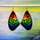 Thumbnail: Front hanging view of canvas Philadelphia Pride Flag Coloured butterfly wings on 18k gold plated surgical steel earring hooks