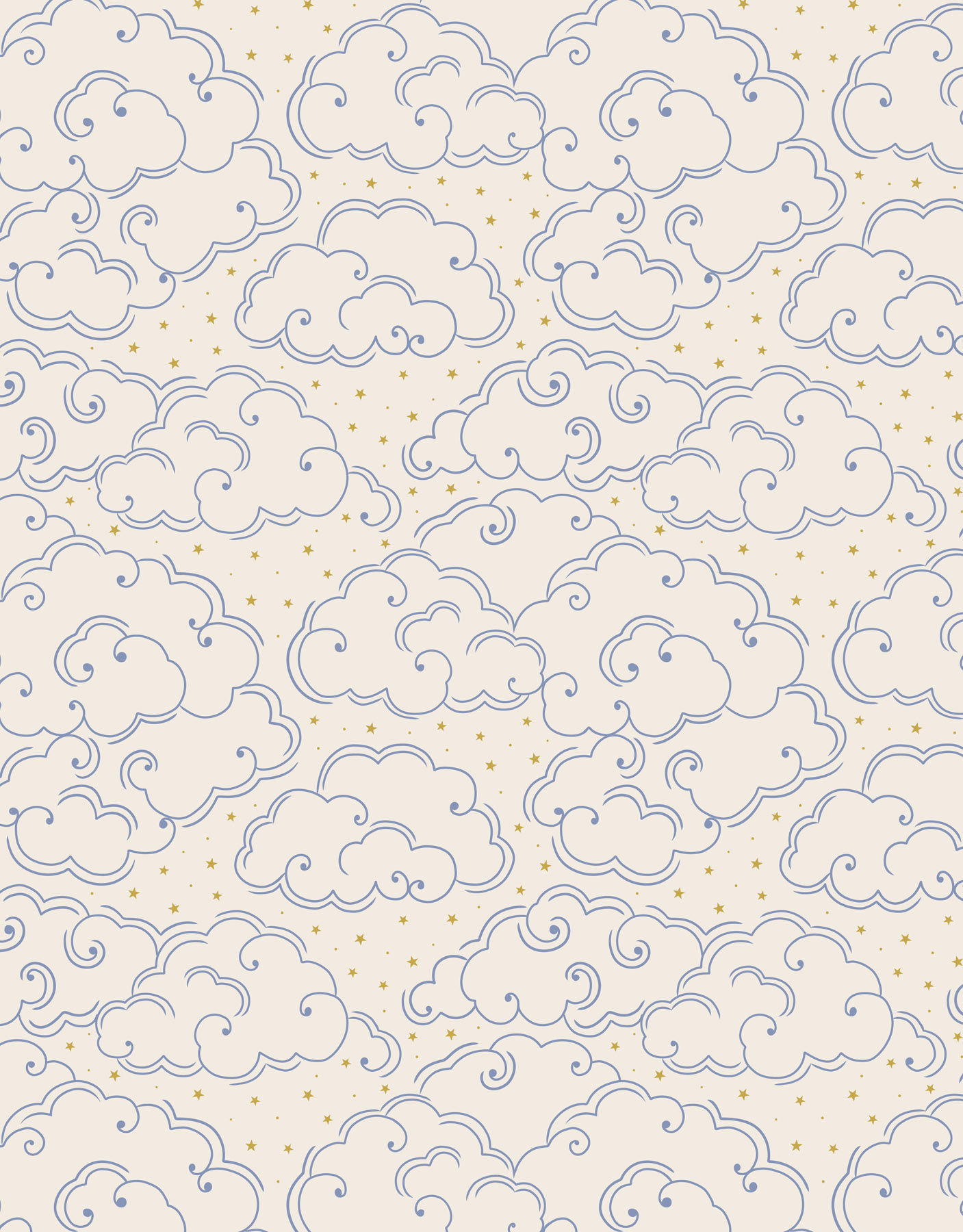 Celestial clouds on cream with gold metallic - A758.1
