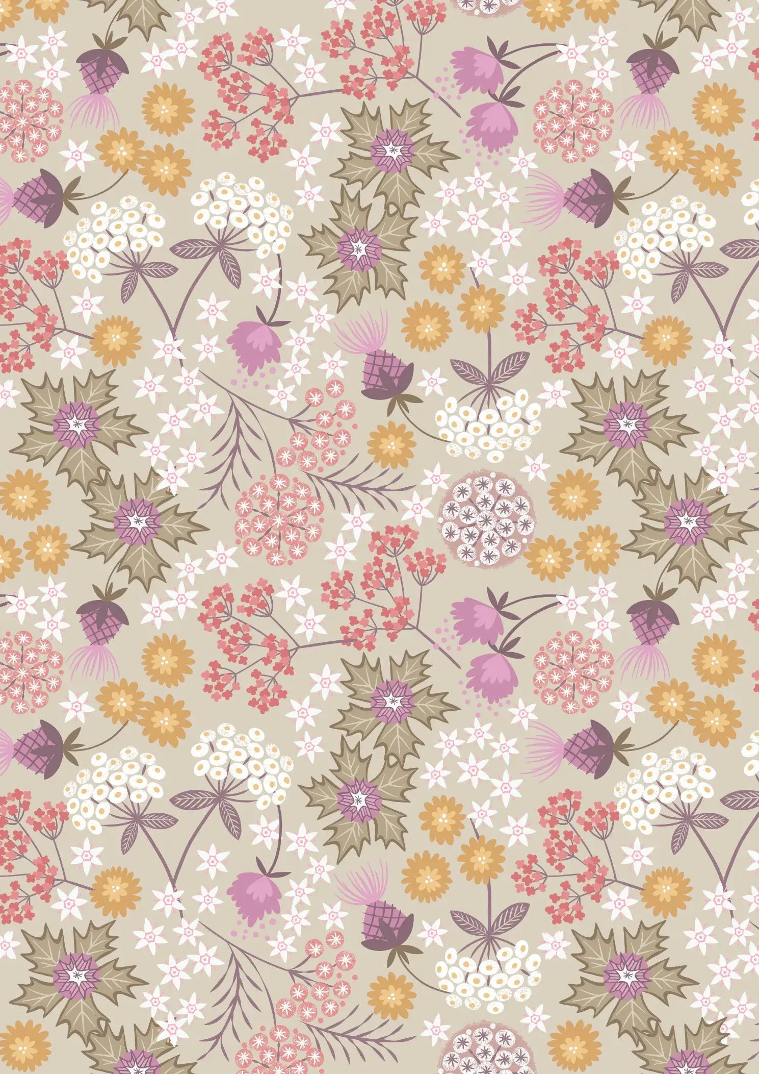 Lewis & Irene 'Puffin Bay' - Sea Holly floral on natural  689.1