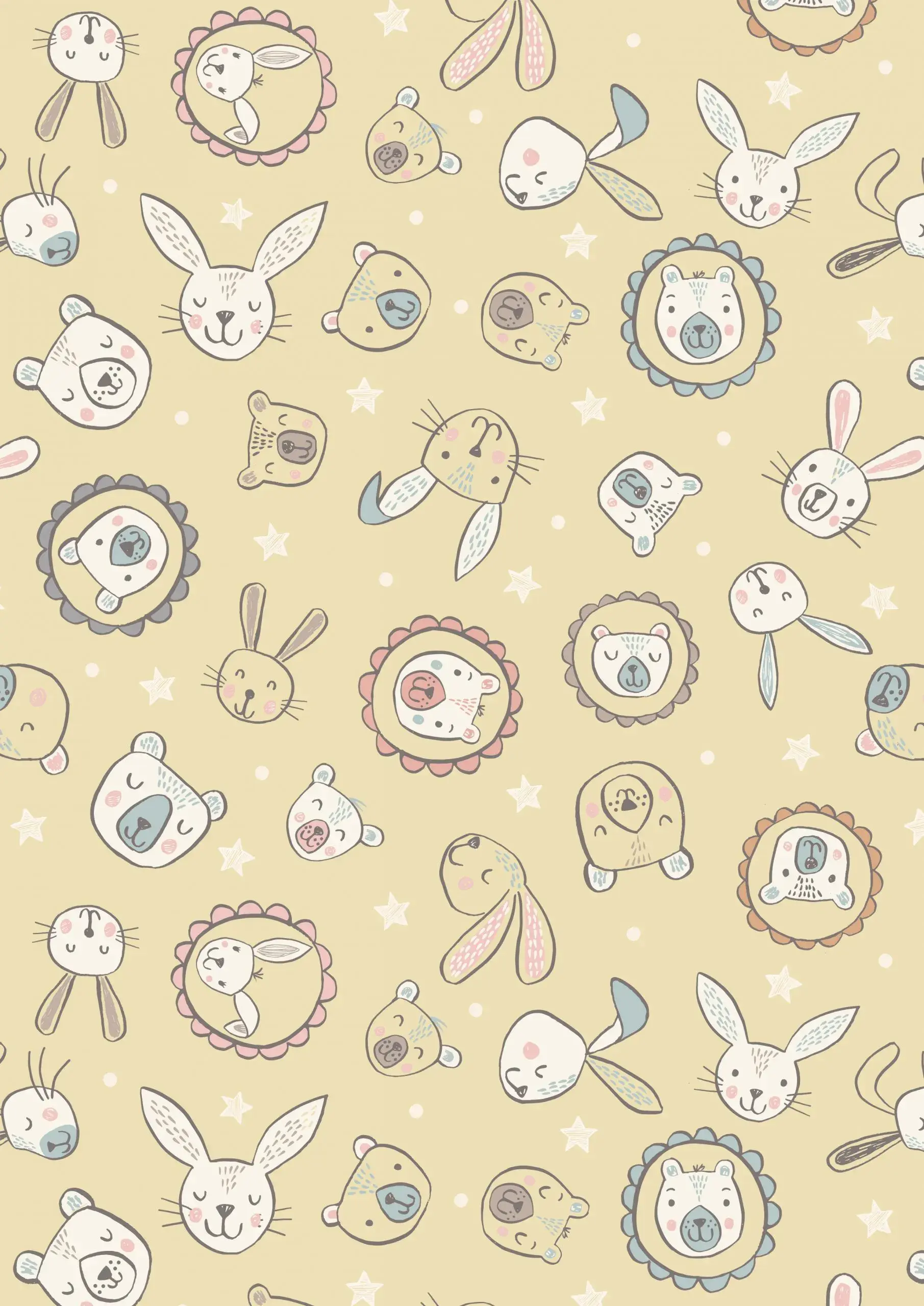 Bella Bunny and Bear- Faces on Yellow A649.2