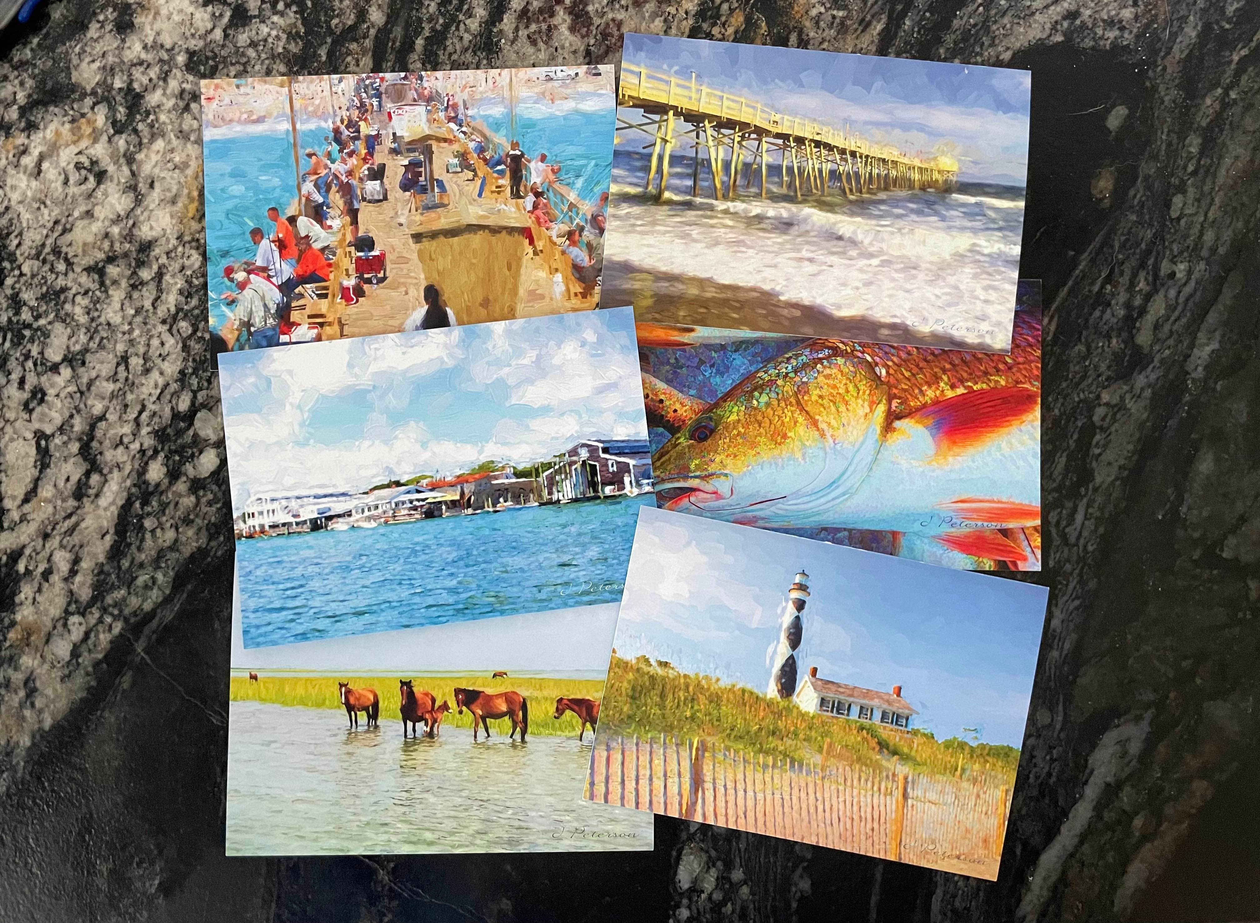 (6) Variety Pack Southern Outer Banks Note Cards 7"x5"