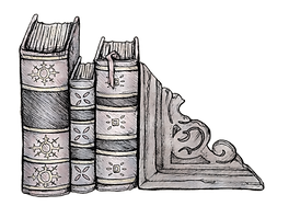 a hand-drawn border of books on a shelf
