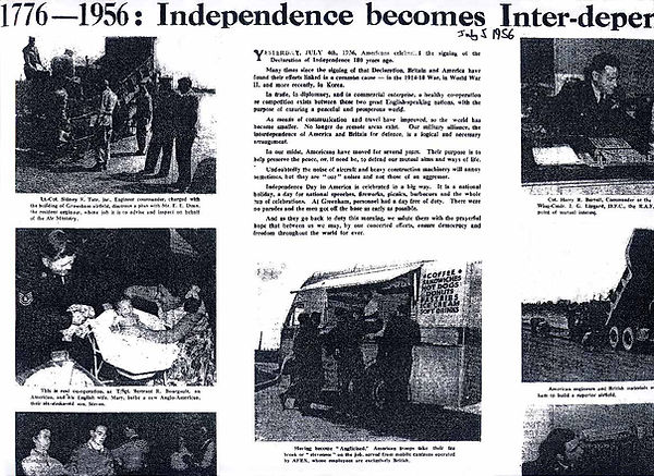 Airmen mark July 4th at RAF Greenham Common in 1956