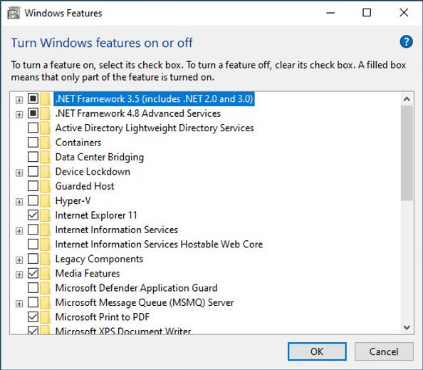 Enable net Framework 3.5 Feature