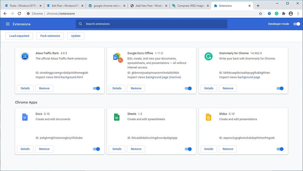 Disable Chrome extensions