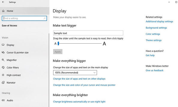 Change the size of text in Windows 10
